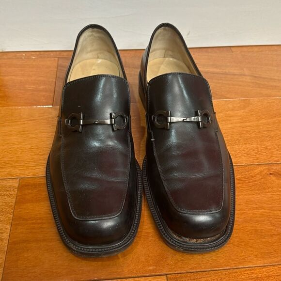 Salvatore Ferragamo Pompei Loafer Black Leather Mens Size 9.5 B - Picture 1 of 11